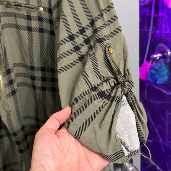 Miss Lili Olive and Black Plaid Button Down Shirt - Picture 6 of 9